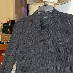 Ralph Lauren black with pearl polka dots,  size large, long sleeve woven shirt